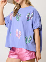 Flip-Flop Print Round Neck Casual T-Shirt