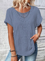 Crochet Lace Short Sleeve Casual T-Shirt