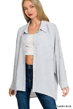 Zenana Woven Stripe Button Down Shirt