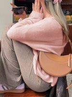 Ribbed Round Neck Dropped Shoulder Sweater