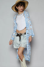 POL Open Front Crochet Cardigan with Knit Weave Patterns
