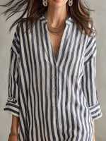Full Size Striped 3/4 Sleeve Shirt Dress Plus Size