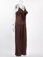 Ruffle V-Neck Cami and Wide-Leg Pants Two-Piece Set