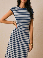 Striped Cap Sleeve Bodycon Midi Dress