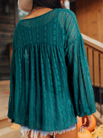 Lace Tie Neck Long Sleeve Blouse