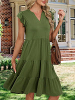 Ruffle Sleeve Tiered Midi Dress