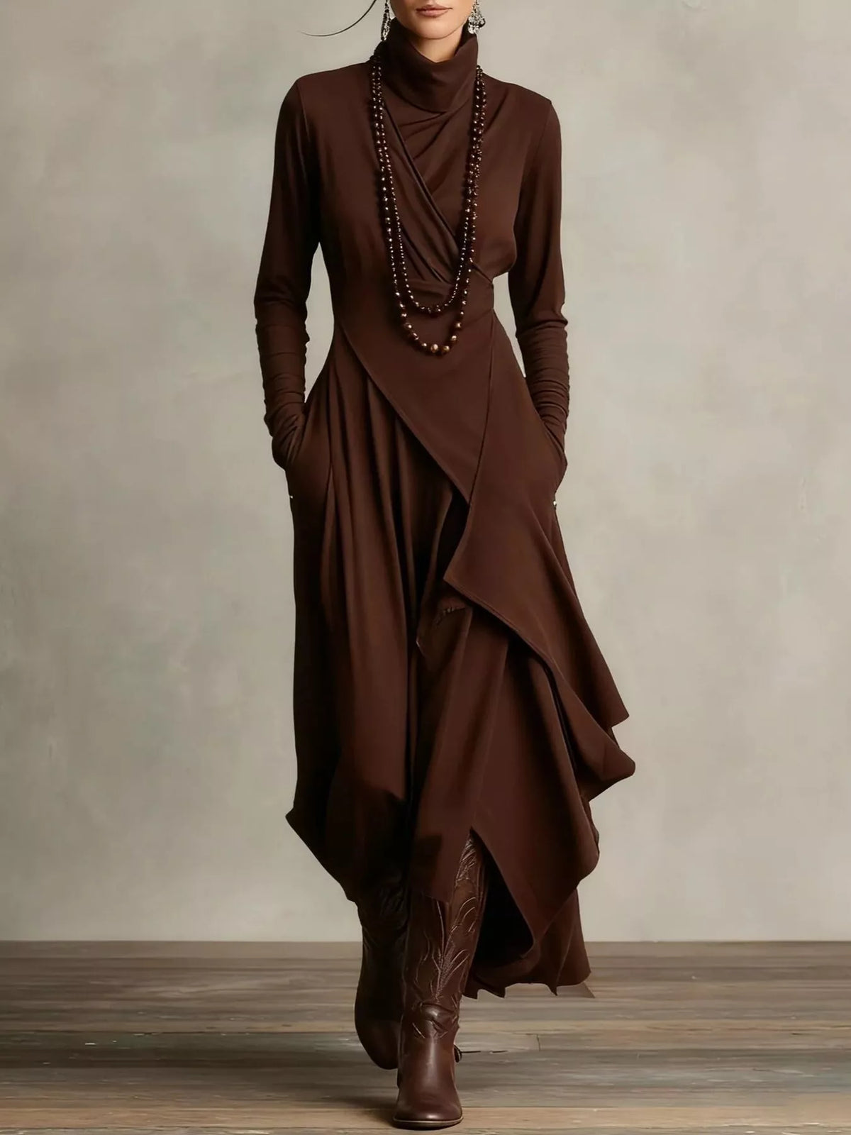 Full Size Asymmetrical Hem Turtleneck Dress Plus Size