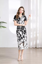 Floral Embroidered Puff Sleeve Midi Dress