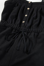 Knotted Straps Button Textured Drawstring Jumpsuit
