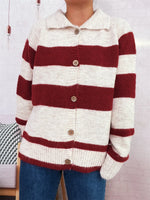 Striped Button-Up Cozy Cardigan