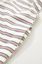 Stripe Drop Shoulder Cuffed Sleeve Loose Tunic T Shirt Mini Dress