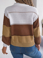 Color Block Striped V-Neck Button Detail Sweater