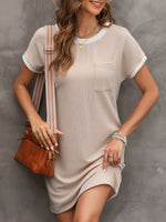 Twisted Ribbed Color Block Trim T Shirt Shift Dress