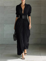 Full Size Button Front Ruched Shirt Maxi Dress Plus Size