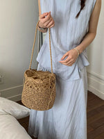 Woven Straw Bucket Shoulder Bag