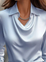 Ruched Long Sleeve Drape Collar Blouse