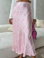 Satin Zebra Print Midi Skirt