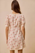 SO ME Floral Lace TrimedShort Sleeves Mini Dress