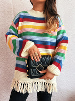 Tassel Rainbow Striped Long Sleeve Sweater