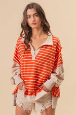 BiBi Stripe Knit Loose Fit Top With Cut Edge Detail