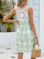 Floral Print V-Neck Crochet Back Mini Dress