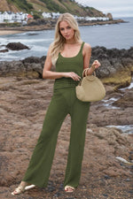 Hollow Out Round Neck Top and Pants Sweater Cover Up Set