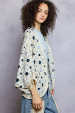 POL Open Front Floral Pattern Crochet Cardigan