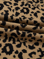 Ribbed Trim Round Neck Leopard Drop Shoulder Sweater