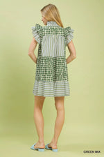 Umgee Mix Patchwork Flutter Sleeve Tiered Dress