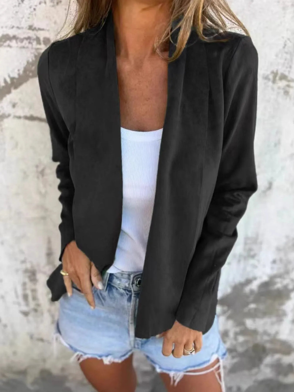 Full Size Open Front Casual Cardigan Plus Size
