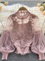 Floral Lace Blouse & Cami Set