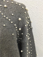 Pearl-Embellished Mock Neck Sweater