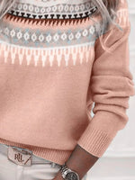 Full Size Vintage Patterned Round Neck Sweater Plus Size