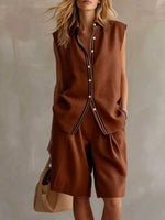 Sleeveless Button Up Top and Shorts Set