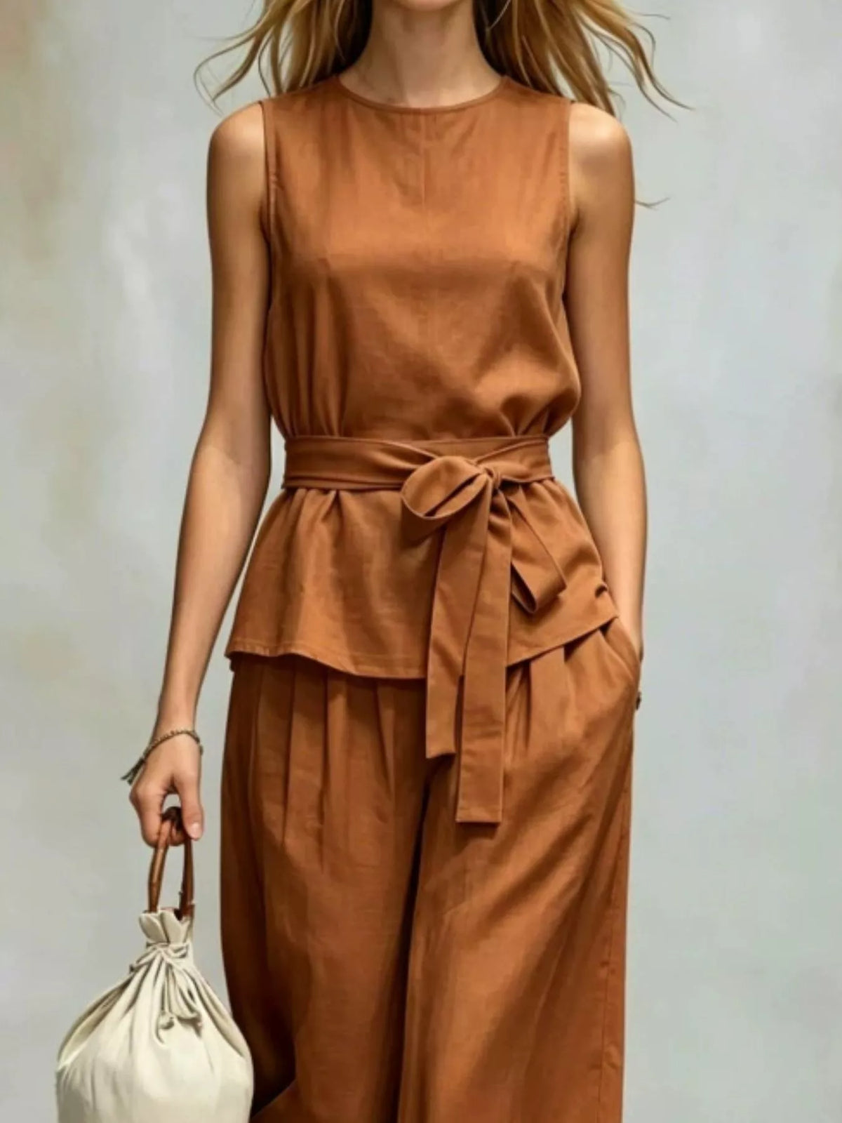 Sleeveless Top and Wide-Leg Pants Set