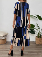 Abstract Geometric Print V-Neck Midi Dress