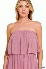 Zenana Woven Crinkle Strapless Rompers