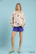 Umgee Seashell & Starfish Print Button-Down Top