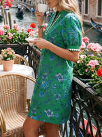 Notched Puff Sleeve Mini Dress