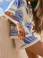 Printed Button Up Shirt and Shorts Set