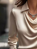 Ruched Long Sleeve Drape Collar Blouse