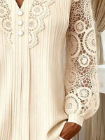 Lace Long Sleeve Notched Blouse