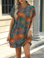 Printed Round Neck Short Sleeve Mini Dress