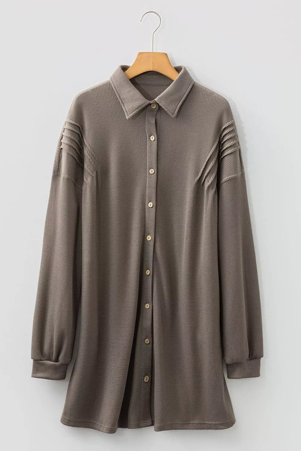 Waffle Knit Shirt Tunic Dress