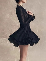 Layered Round Neck Long Sleeve Dress
