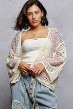 POL Open Front Crochet Cardigan with Granny Square Pattern