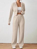 Drawstring Zip Up Hooded Top and Pants Set