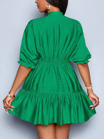 Notched Half Sleeve Tiered Dress