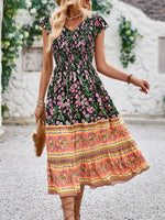 Printed Round Neck Cap Sleeve Dress
