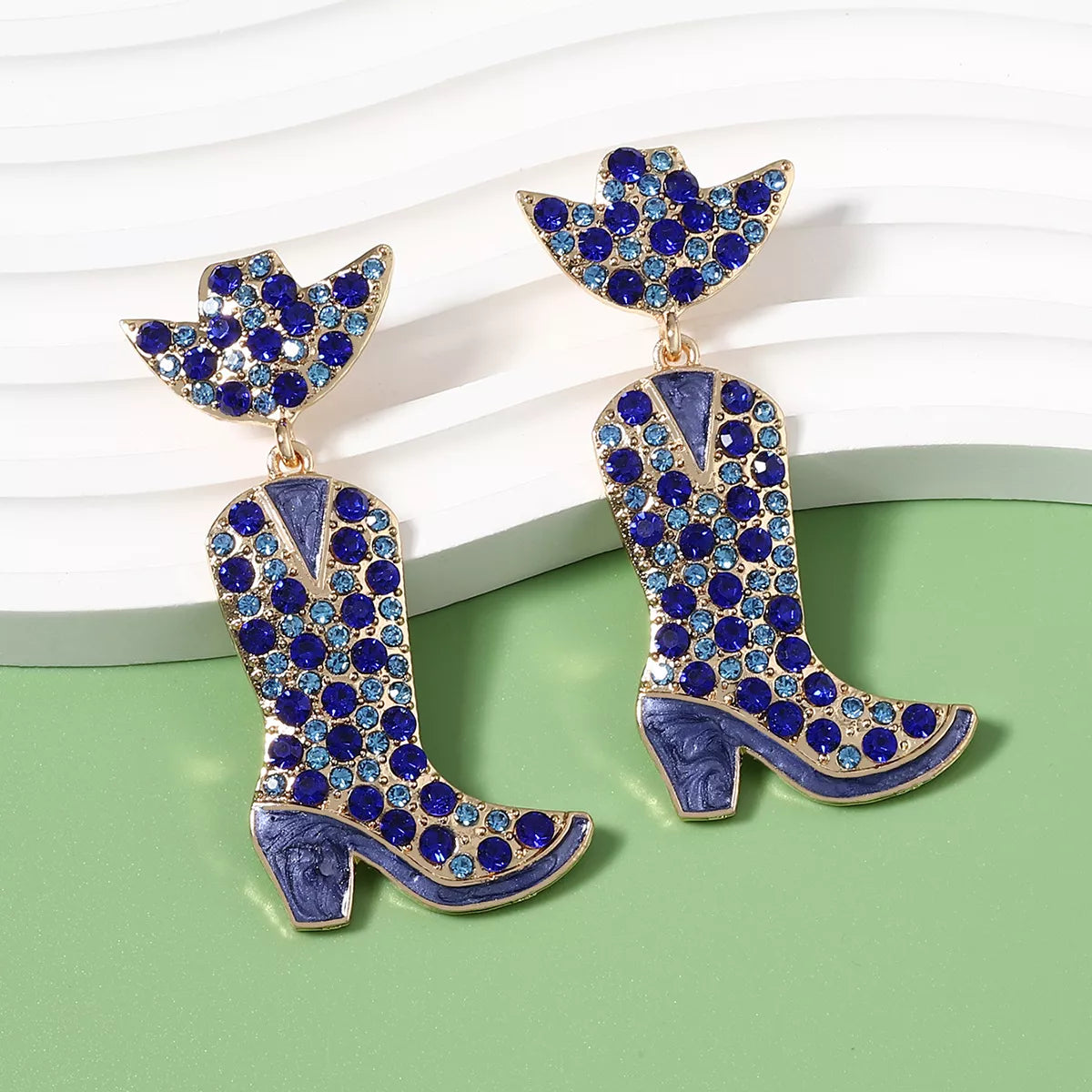 Rhinestone Cowboy Boot Dangle Earrings